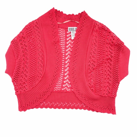 Robbie Bee Crochet Knit Short Sleeve Open Front Cardigan Size Medium - Picture 9 of 9